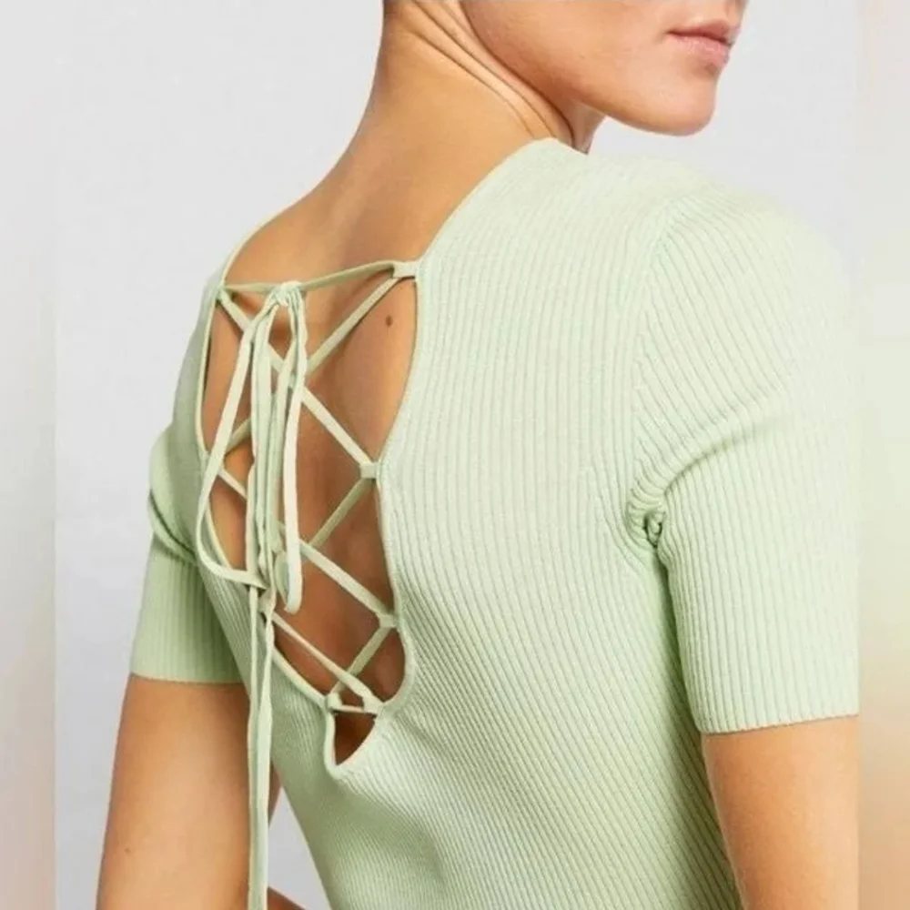 Maje Tie-Back Midi Green Dress Size 36 Small NWT - Picture 3 of 5